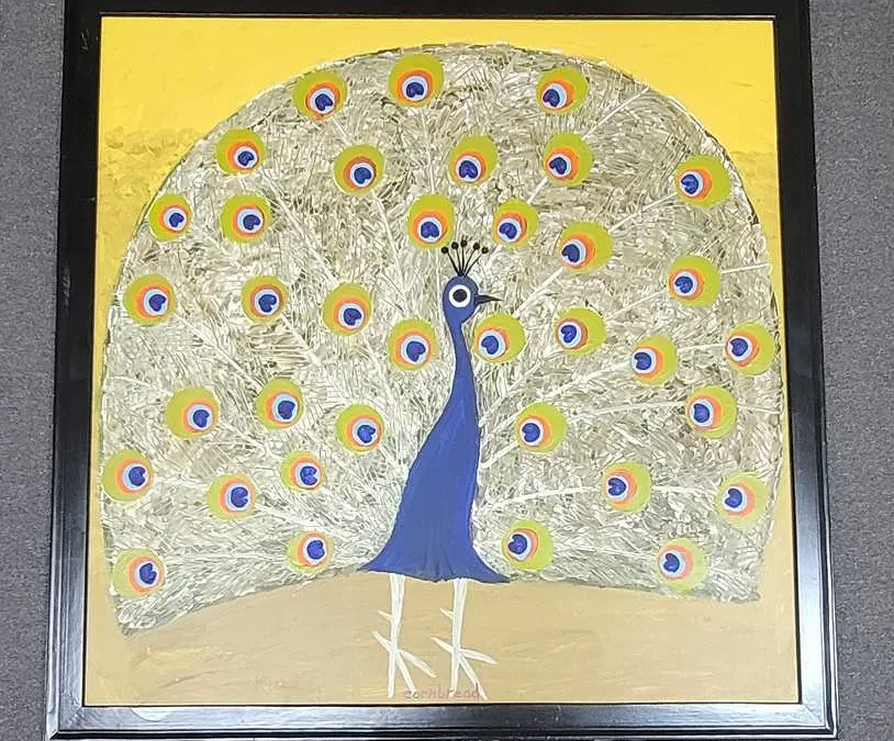 Important Cornbread “Peacock” Folk Art Painting