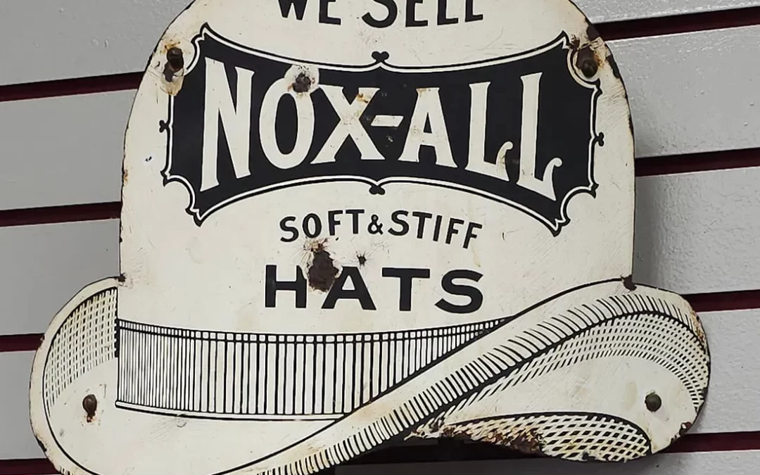 Scarce Nox-All Hat Porcelain Sign W/Bracket
