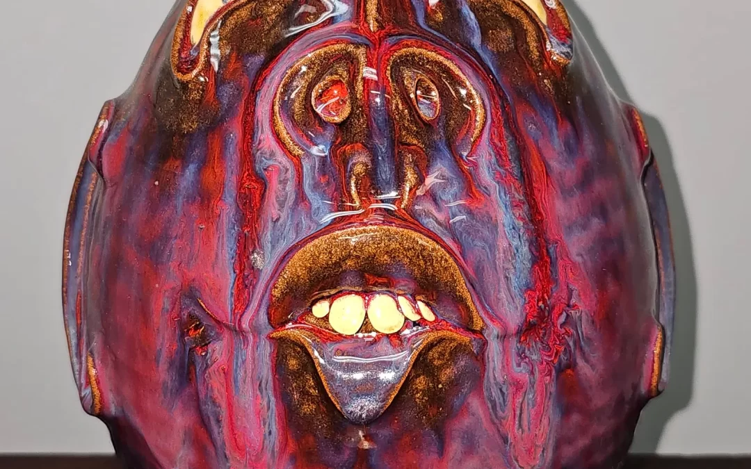 Stunning Roger Corn Folk Pottery Face Jug