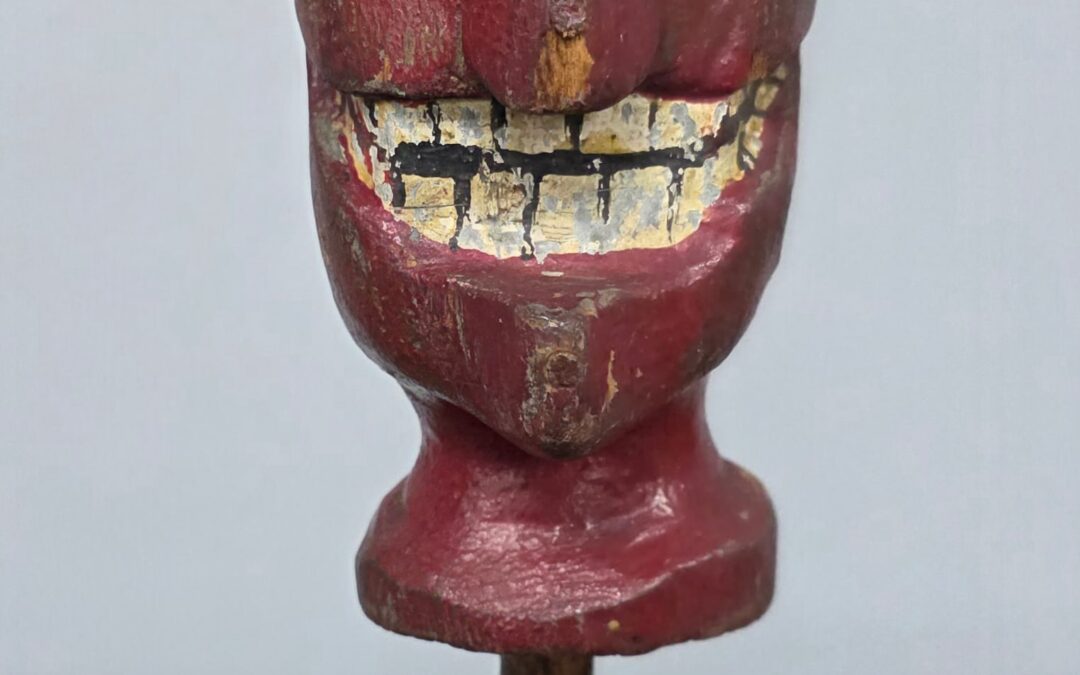 Early American Folk Art Carved Devil Bust on Base